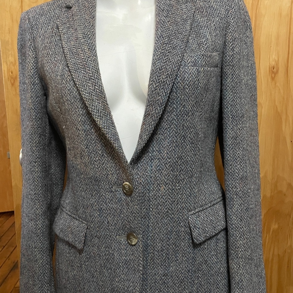 Harris Tweed gray herringbone vintage blazer size small, labeled size 8